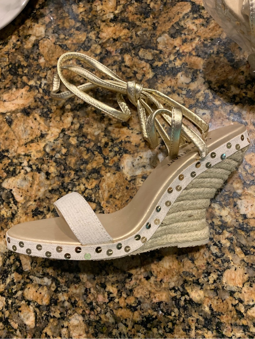 Colin Stuart Gold Metallic Wrap Espadrille Wedge Sandals